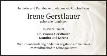 Todesanzeige von Irene Gerstlauer von merkurtz