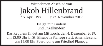 Todesanzeige von Jakob Hillenbrand von merkurtz