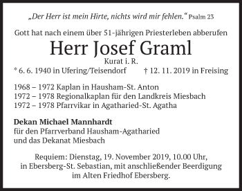 Todesanzeige von Josef Graml von merkurtz
