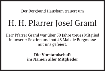 Todesanzeige von Josef Graml von merkurtz