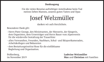 Todesanzeige von Josef Welzmüller von merkurtz