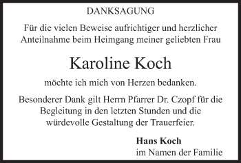 Todesanzeige von Karoline Koch von merkurtz