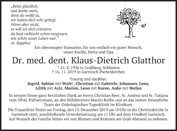 Todesanzeige von Klaus-Dietrich Glatthor von merkurtz
