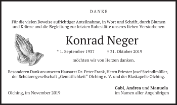 Todesanzeige von Konrad Neger von merkurtz