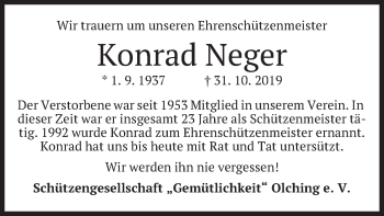 Todesanzeige von Konrad Neger von merkurtz