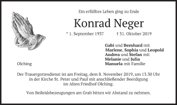 Todesanzeige von Konrad Neger von merkurtz