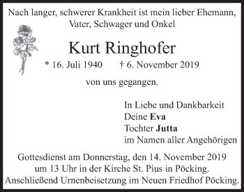 Todesanzeige von Kurt Ringhofer von merkurtz