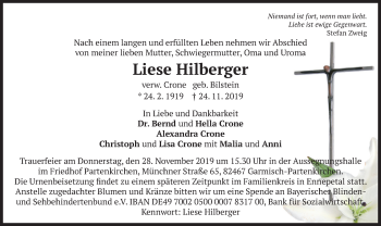 Todesanzeige von Liese Hilberger von merkurtz