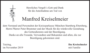 Todesanzeige von Manfred Kreiselmeier von merkurtz