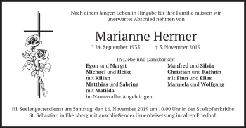 Todesanzeige von Marianne Hermer von merkurtz