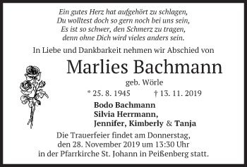 Todesanzeige von Marlies Bachmann von merkurtz