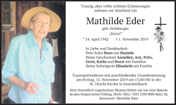 Todesanzeige von Mathilde Eder von merkurtz