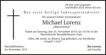 Todesanzeige von Michael Lorenz von merkurtz