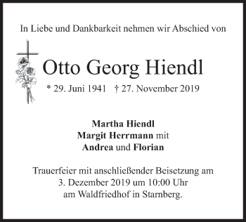 Todesanzeige von Otto Georg Hiendl von merkurtz