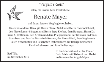 Todesanzeige von Renate Mayer von merkurtz