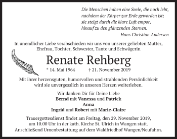 Todesanzeige von Renate Rehberg von merkurtz