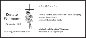 Todesanzeige von Renate Widmann von merkurtz