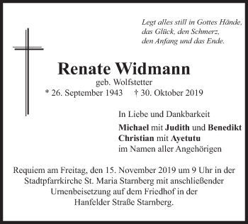 Todesanzeige von Renate Widmann von merkurtz