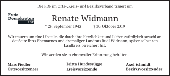 Todesanzeige von Renate Widmann von merkurtz