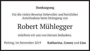 Todesanzeige von Robert Mühlegger von merkurtz