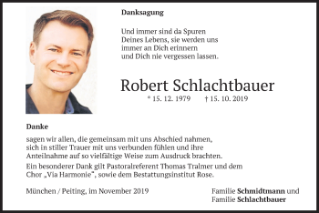 Todesanzeige von Robert Schlachtbauer von merkurtz