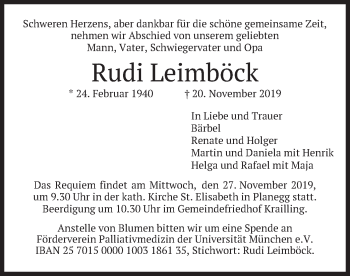 Todesanzeige von Rudi Leimböck von merkurtz