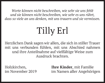 Todesanzeige von Tilly Erl von merkurtz