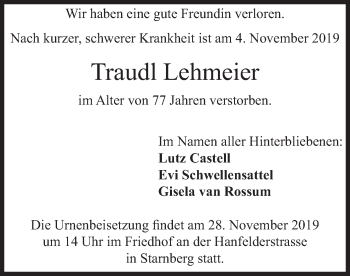 Todesanzeige von Traudl Lehmeier von merkurtz