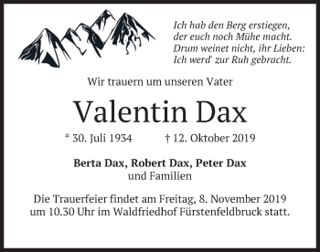 Todesanzeige von Valentin Dax von merkurtz