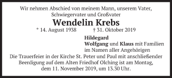 Todesanzeige von Wendelin Krebs von merkurtz