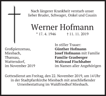 Todesanzeige von Werner Hofmann von merkurtz