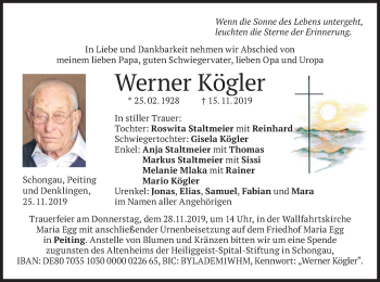 Todesanzeige von Werner Kögler von merkurtz