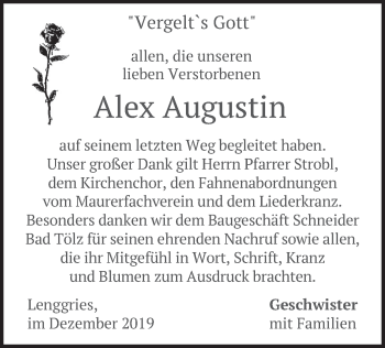 Todesanzeige von Alex Augustin von merkurtz