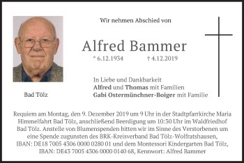 Todesanzeige von Alfred Bammer von merkurtz