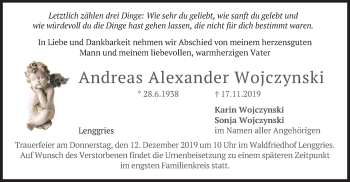 Todesanzeige von Andreas Alexander Wojczynski von merkurtz