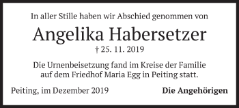 Todesanzeige von Angelika Habersetzer von merkurtz