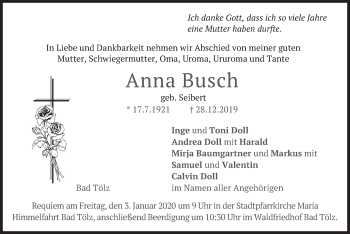 Todesanzeige von Anna Busch von merkurtz