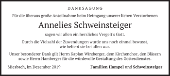 Todesanzeige von Annelies Schweinsteiger von merkurtz