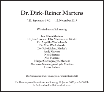 Todesanzeige von Dirk-Reiner Martens von merkurtz