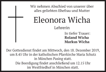 Todesanzeige von Eleonora Wicha von merkurtz