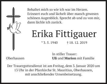 Todesanzeige von Erika Fittigauer von merkurtz