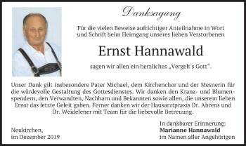 Todesanzeige von Ernst Hannawald von merkurtz