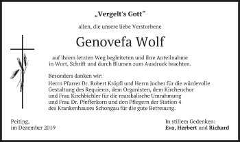 Todesanzeige von Genovefa Wolf von merkurtz
