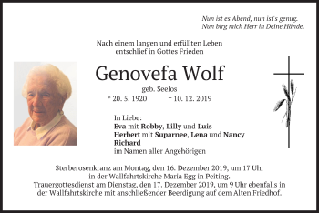 Todesanzeige von Genovefa Wolf von merkurtz