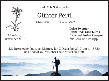 Todesanzeige von Günter Pertl von merkurtz