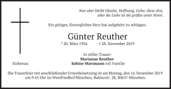 Todesanzeige von Günter Reuther von merkurtz