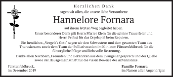 Todesanzeige von Hannelore Fornara von merkurtz