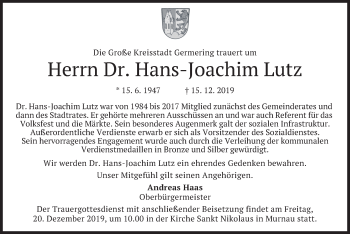 Todesanzeige von Hans-Joachim Lutz von merkurtz