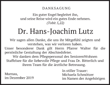 Todesanzeige von Hans-Joachim Lutz von merkurtz