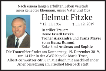 Todesanzeige von Helmut Fitzke von merkurtz